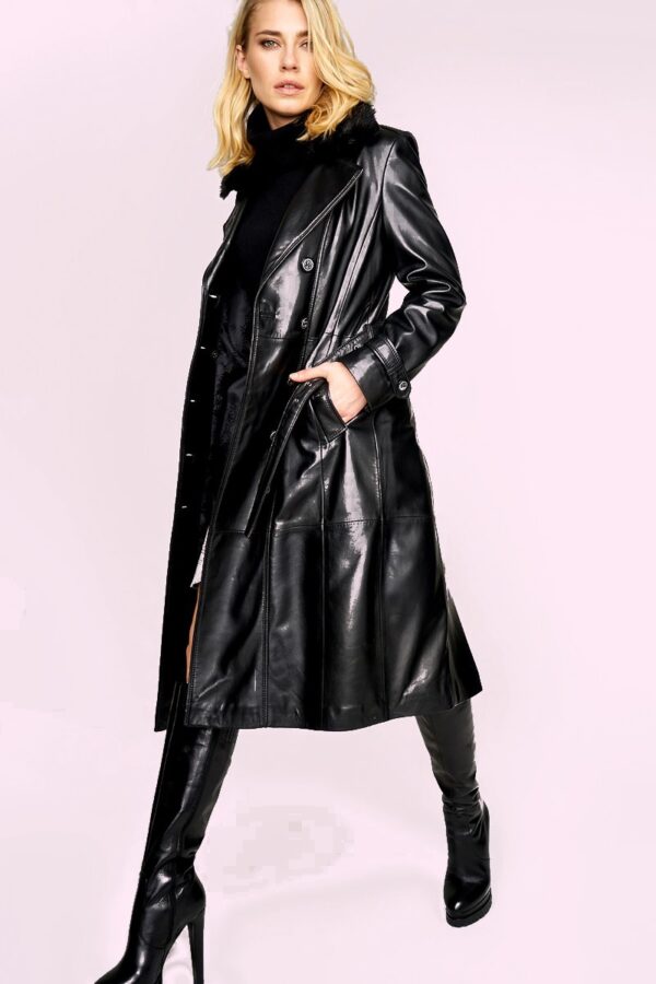 Black Brenda Woman Leather Fur Trench Coat