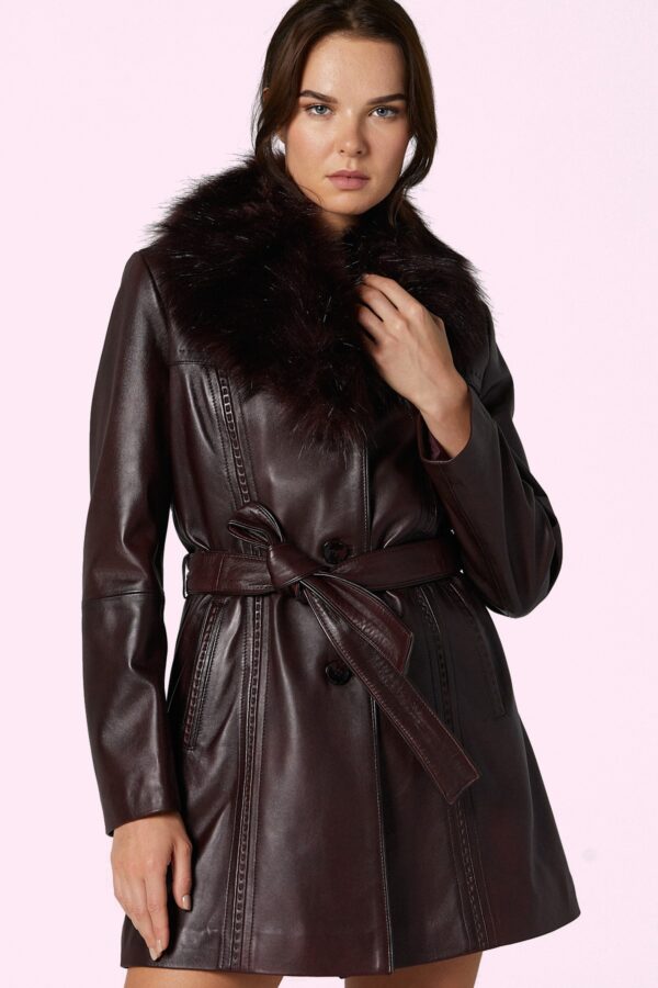 Bordo New Alexandra Woman Leather Fur Trench Coat