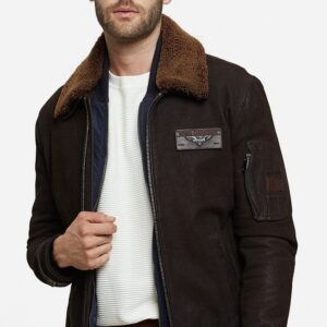 Brown Falcon Men's Leather Bomber Jacket