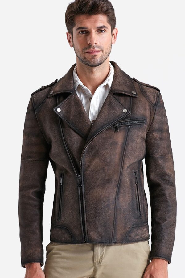 Brown Speedy Men's Leather Biker Jacket