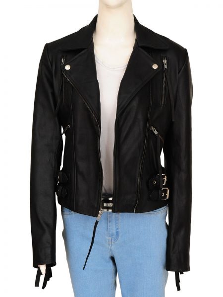 Amber Heardis Biker Style Black Leather Jacket