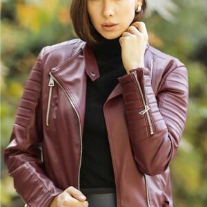 Burgundy Faux Geniune Leather Jacket
