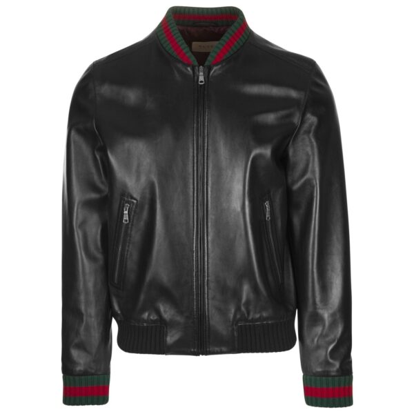 Gucci Web Bomber Black Leather Jacket