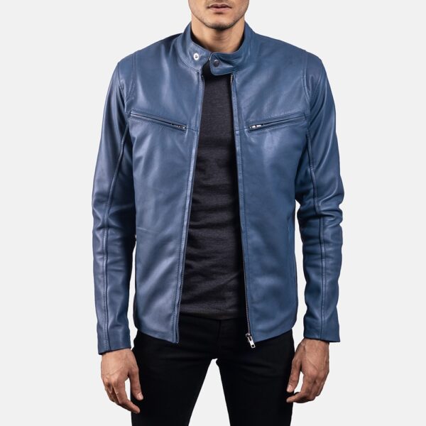 Ionic Blue Leather Biker Jacket