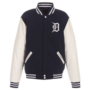 Mens Detroit Tigers Jacket With Leather Sleeves