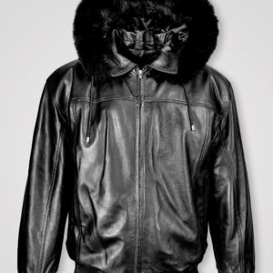 Black Leather Jacket With Fur Hoodie