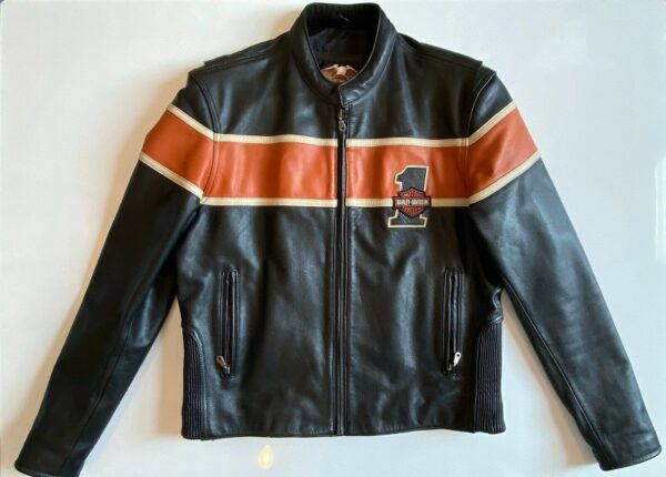 Harley Davidson Orange And Black Leather Jacket