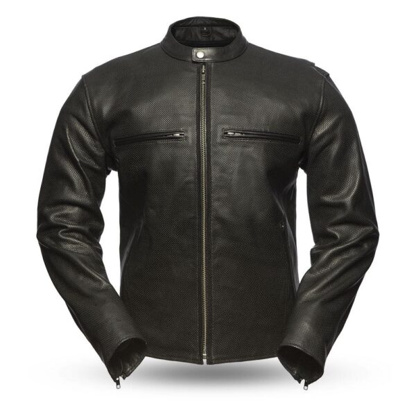 Mens Turbine Perforated Black Leather Jacket