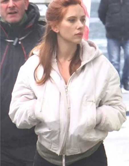 Scarlett Johansson Black Widow White Jacket With Hooded Collar