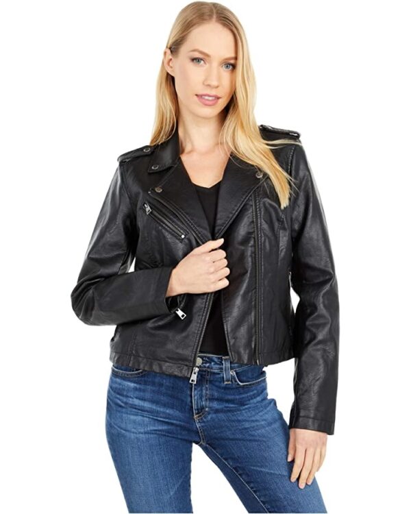 Womens Petite Faux Leather Jacket