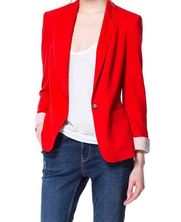 Womens Red Blazer Cotton Jacket