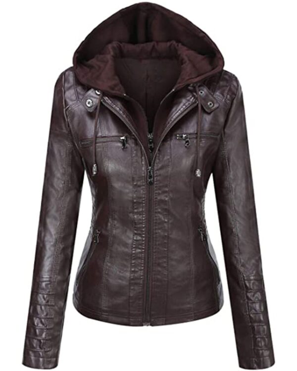 women removable leather jacket