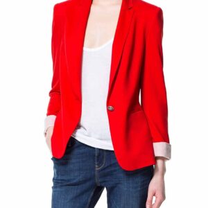 Women Red Blazer Cotton Jacket