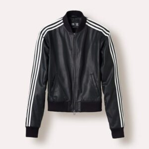 Adidas X Pharrell Williams White Stripes In Sleeves Black Leather Jacket