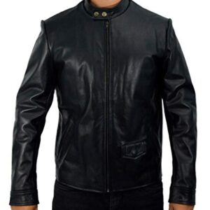 F&h Men's Genuine Leather Broken City Cafe Racer Jacket