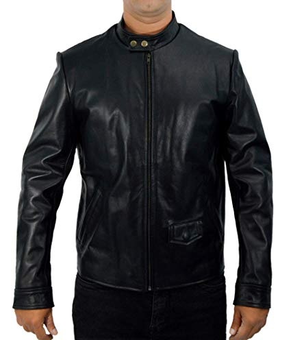 F&h Men's Genuine Leather Broken City Cafe Racer Jacket
