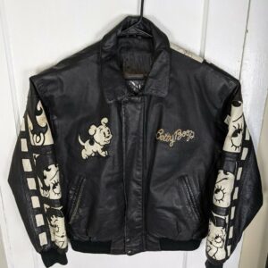 Vintage 90s Betty Boop Cartoons Black Bomber Leather Jacket - Copy