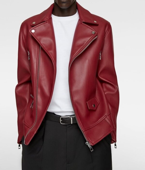 Zara Red Faux Leather Biker Jacket