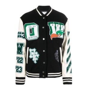 Off-white Embr Patches Embroidered Black Wool Varsity Jacket
