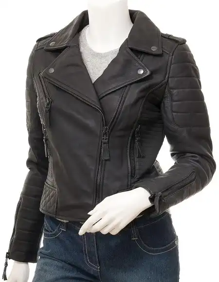 Women’s Matte Black Leather Biker Jacket