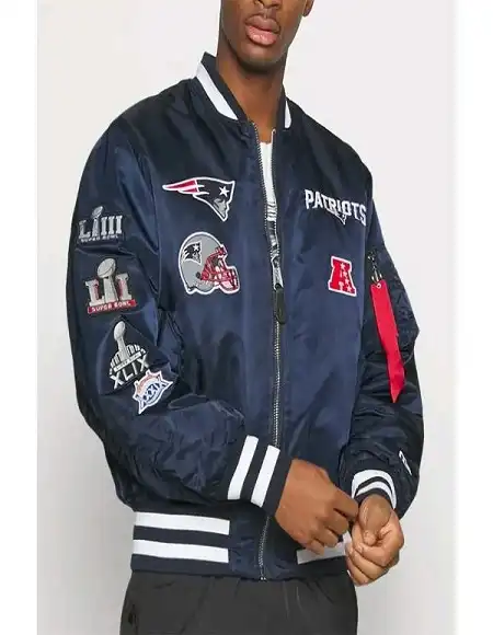 New England Patriots Satin Blue Bomber Jacket