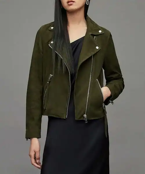 The Recruit Alexandra Petrachuk Green Suede Leather Jacket