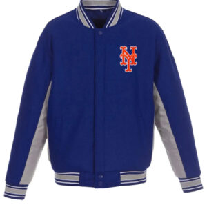 NY Mets Royal And Gray Accent Varsity Wool Jacket