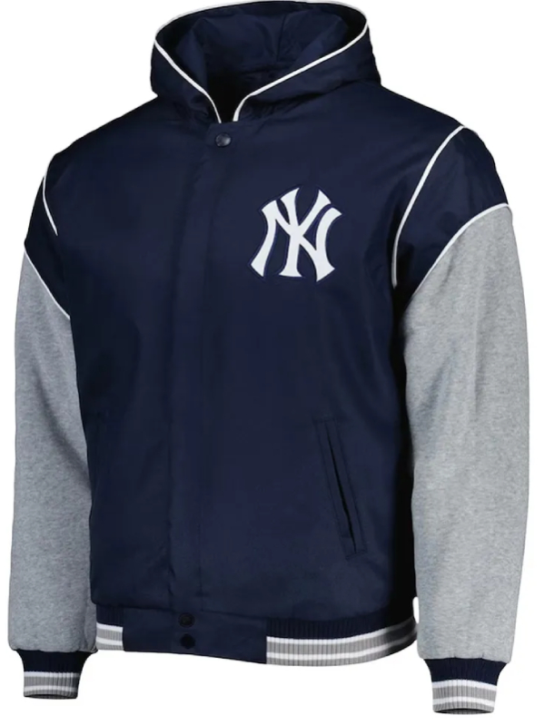 NY Yankees Navy and Gray Hoodie Jacket