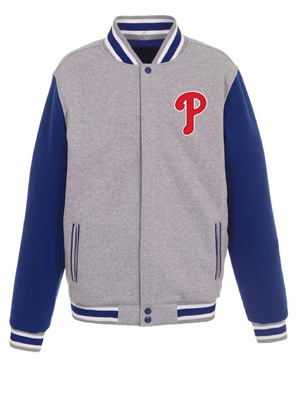 Philadelphia Phillies Gray And Royal Varsity Wool Jacket