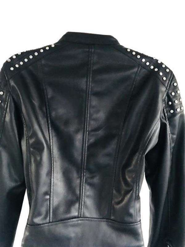 Black Studded Cafe Racer Leather Jacket