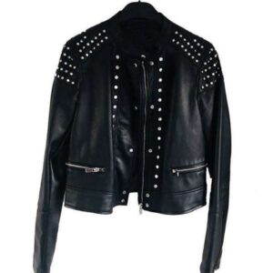 Black Studded Cafe Racer Leather Jacket