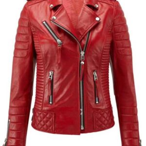 Women’s Boda Style Red Quilted Biker Leather Jacket