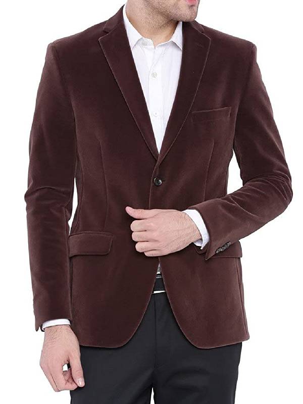 Men’s Two Button Brown Velvet Blazer Jacket
