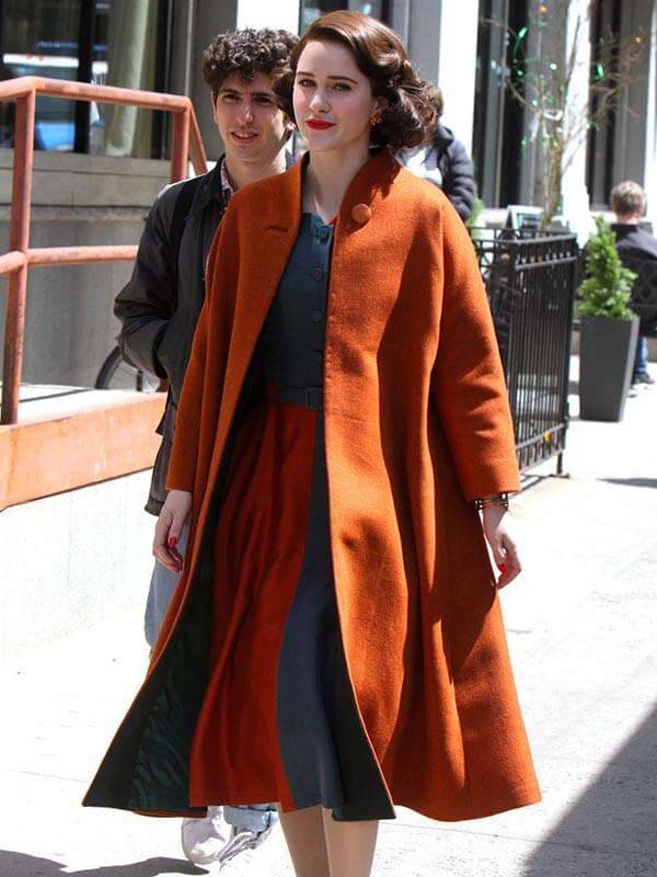 Rachel Brosnahan The Marvelous Mrs. Maisel Orange Coat