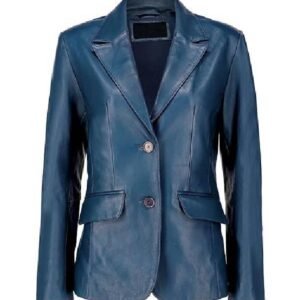 Women's Classic Lambskin Blue Leather Blazer Coat